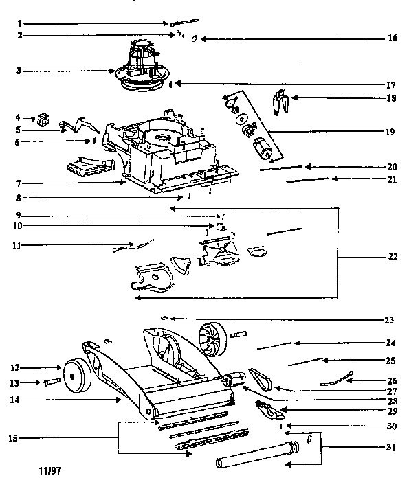 Eureka 2450BTN-2 nozzle and motor assembly diagram