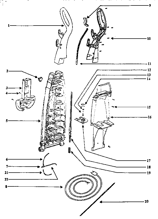 Eureka 2450BTN-2 handle and bag housing diagram