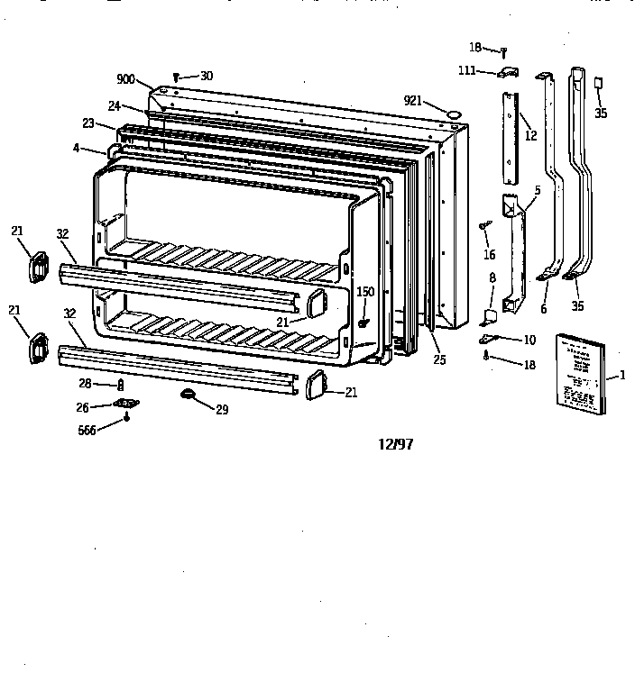 GE TBX18IAZKRWW freezer door diagram