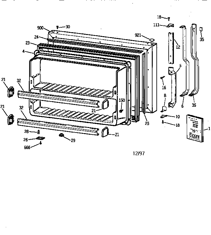 GE TBX18IAZLRWW freezer door diagram