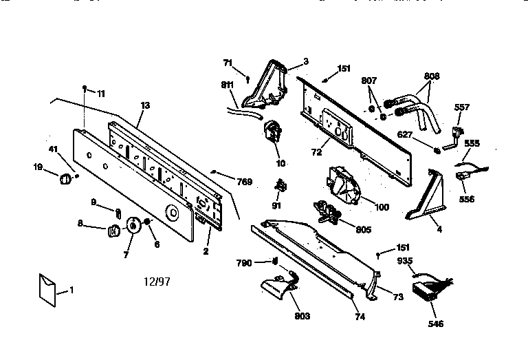 GE WCXR1070T8WW controls & backsplash diagram