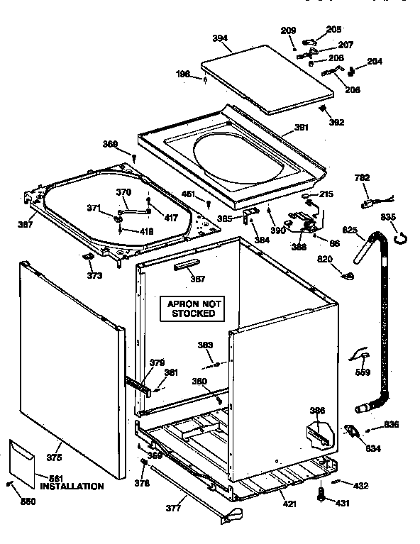 GE WCXR1070T8WW cabinet, cover & front panel diagram