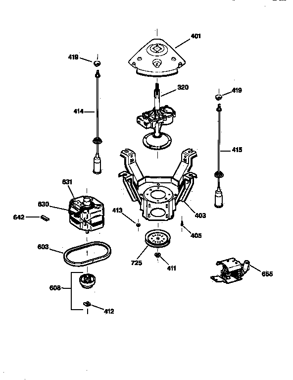 GE WCXR1070T8WW suspension, pump & drive components diagram