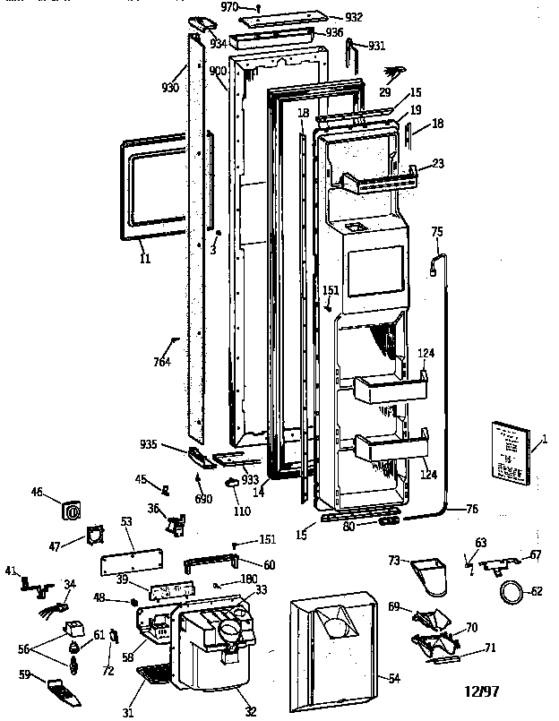 GE TPG21KRYFWH freezer door diagram