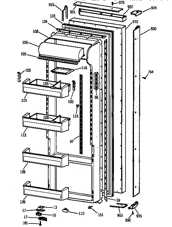 GE TPG21KRYFWH fresh food door diagram