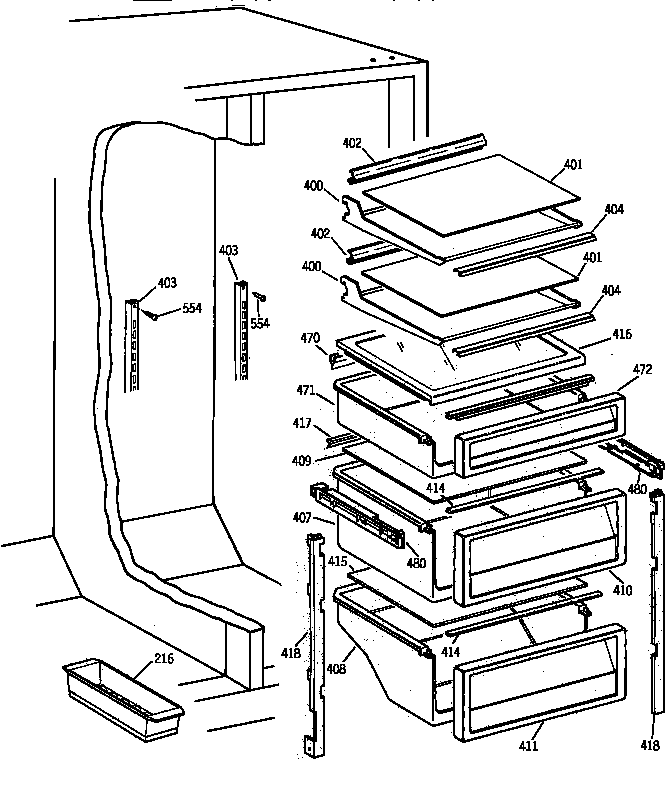 GE TPG21KRYFWH fresh food shelves diagram
