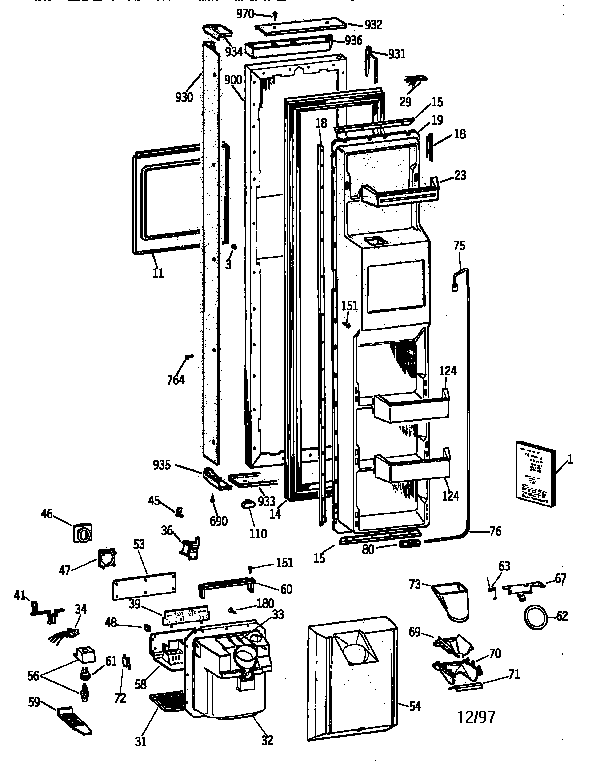 GE TPG21KRYFWS freezer door diagram