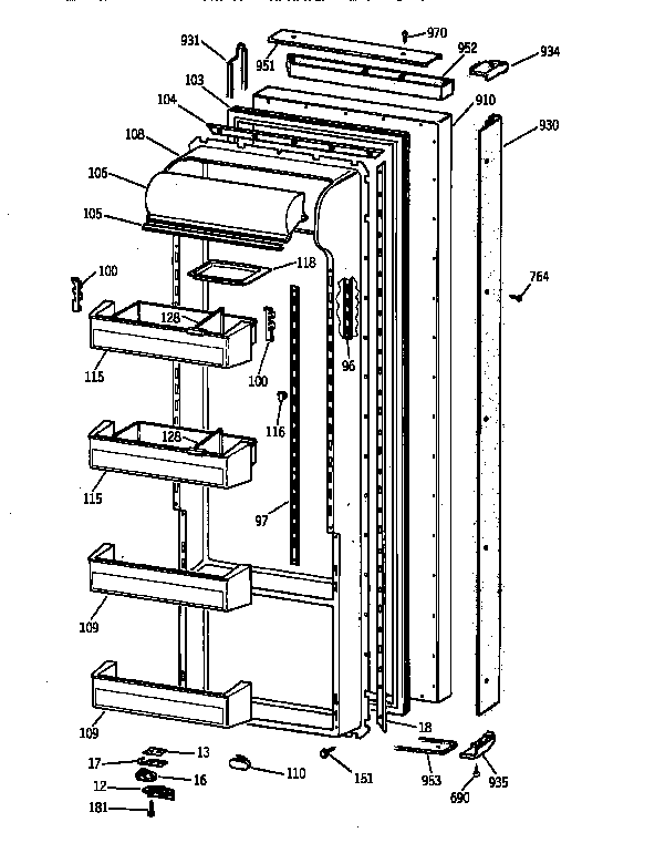 GE TPG21KRYFWS fresh food door diagram