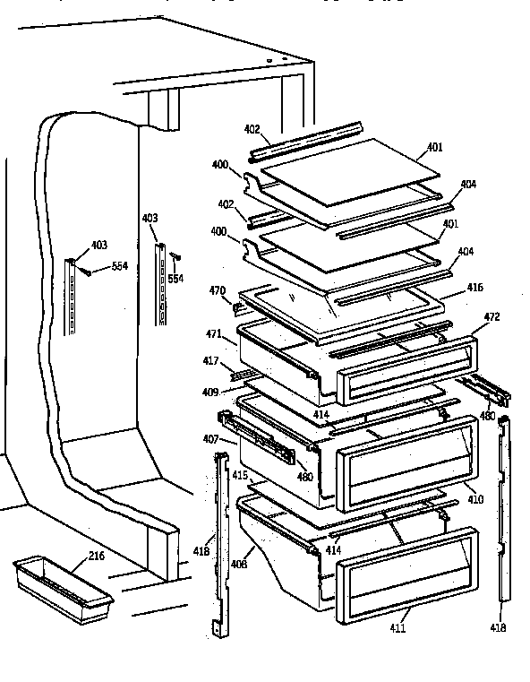 GE TPG21KRYFWS fresh food shelves diagram