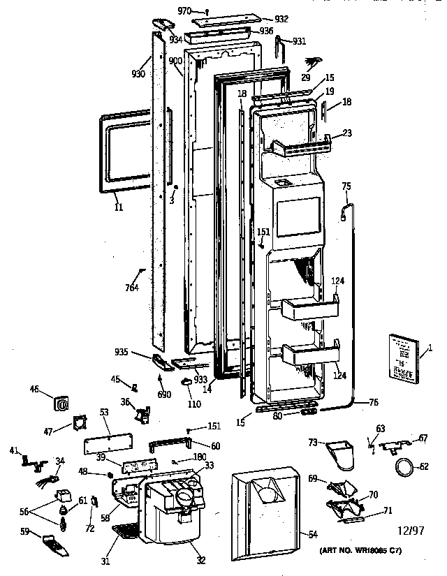 GE TPG21KRYFWW freezer door diagram