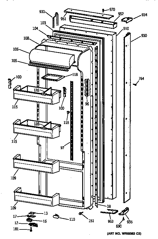 GE TPG21KRYFWW fresh food door diagram