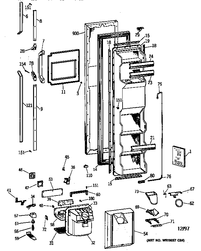 GE TFZ22PRYFWW freezer door diagram