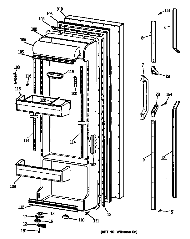 GE TFZ22PRYFWW fresh food door diagram