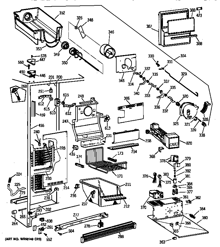GE TFZ22PRYFWW freezer section diagram