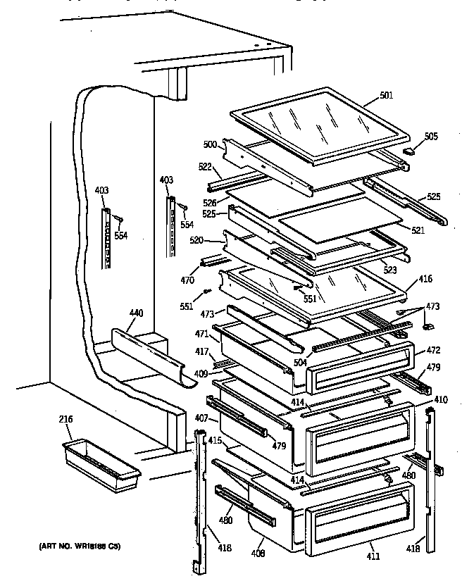 GE TFZ22PRYFWW fresh food shelves diagram