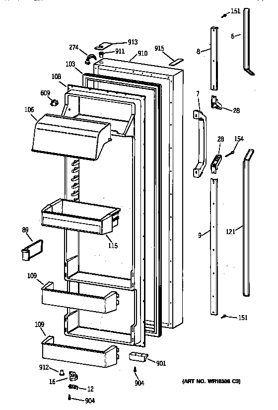 Hotpoint CSK28DRZDAA fresh food door diagram