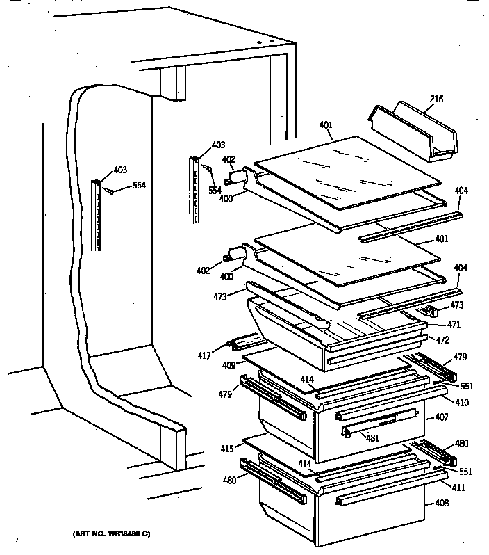 Hotpoint CSK28DRZDAA fresh food shelves diagram