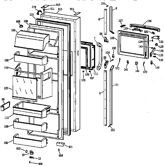 GE MSK28DHZAAA fresh food door diagram