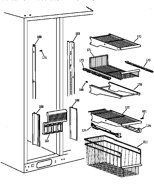 GE MSK28DHZAAA freezer shelves diagram