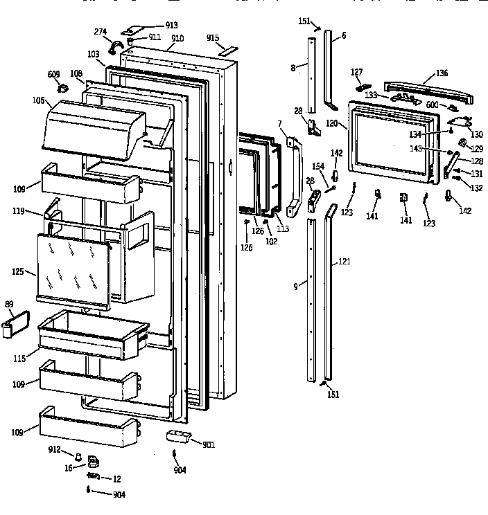 GE MSK28DHZAWW fresh food door diagram