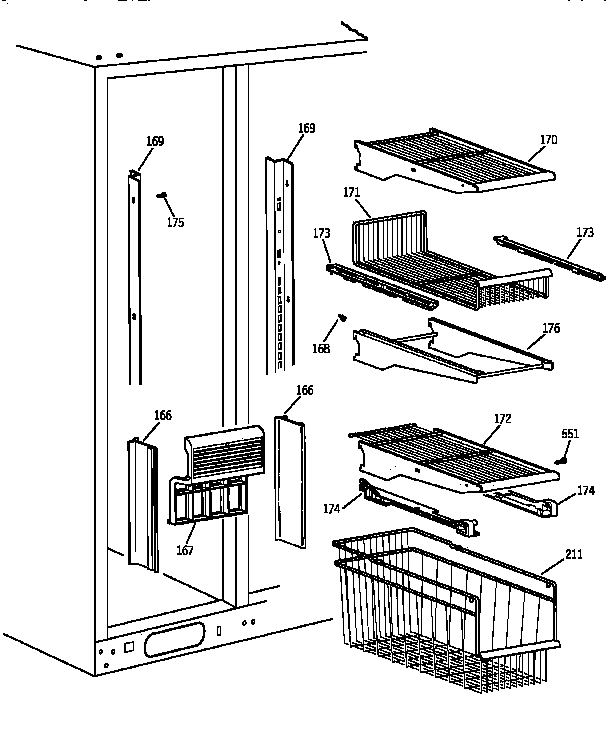 GE MSK28DHZAWW freezer shelves diagram