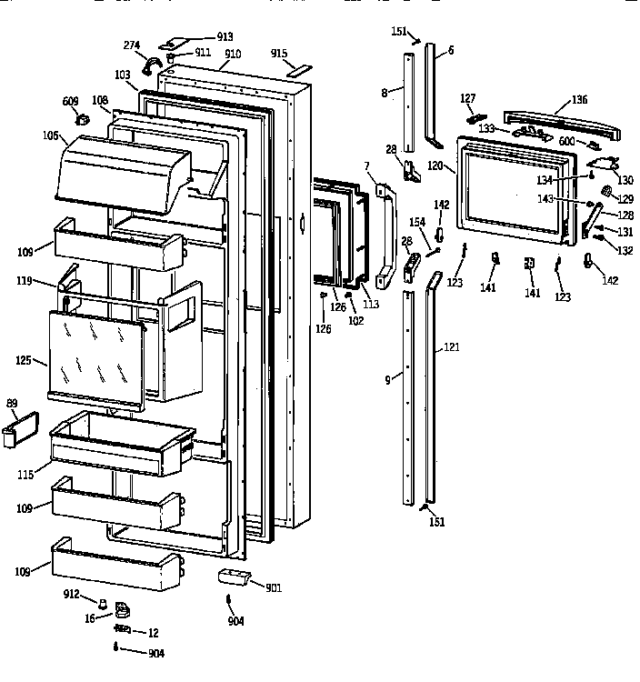 GE MSK28DHZCWW fresh food door diagram