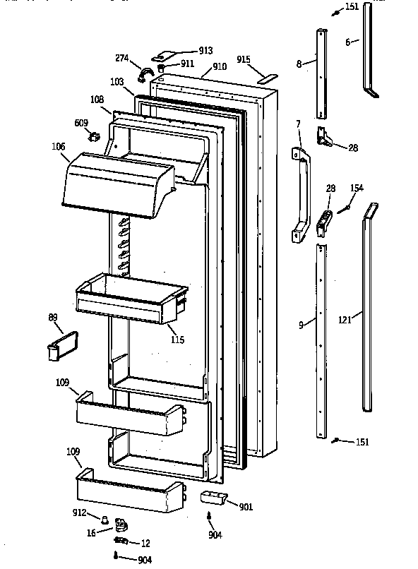 GE MSK28DRZAAA fresh food door diagram