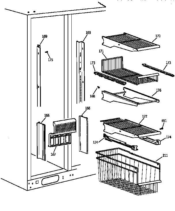 GE MSK28DRZAAA freezer shelves diagram