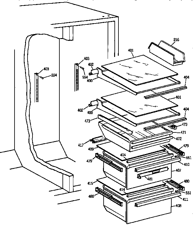 GE MSK28DRZAAA fresh food shelves diagram