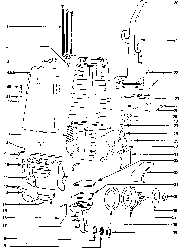 Eureka 4465DTZ handle and bag housing diagram