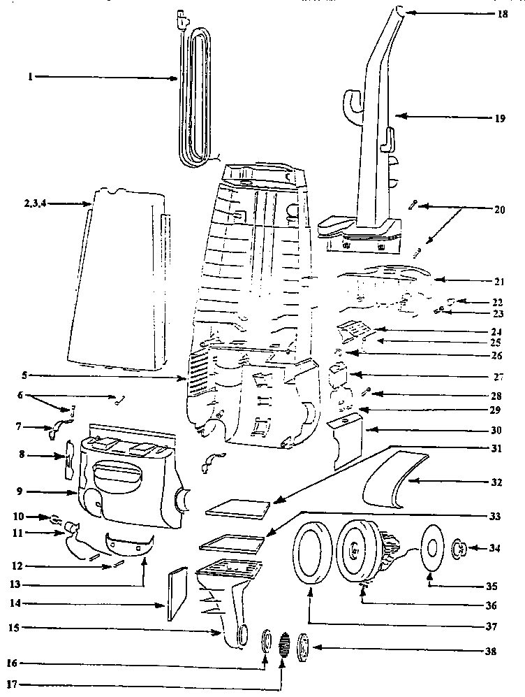 Eureka 4325ATX handle and bag housing diagram