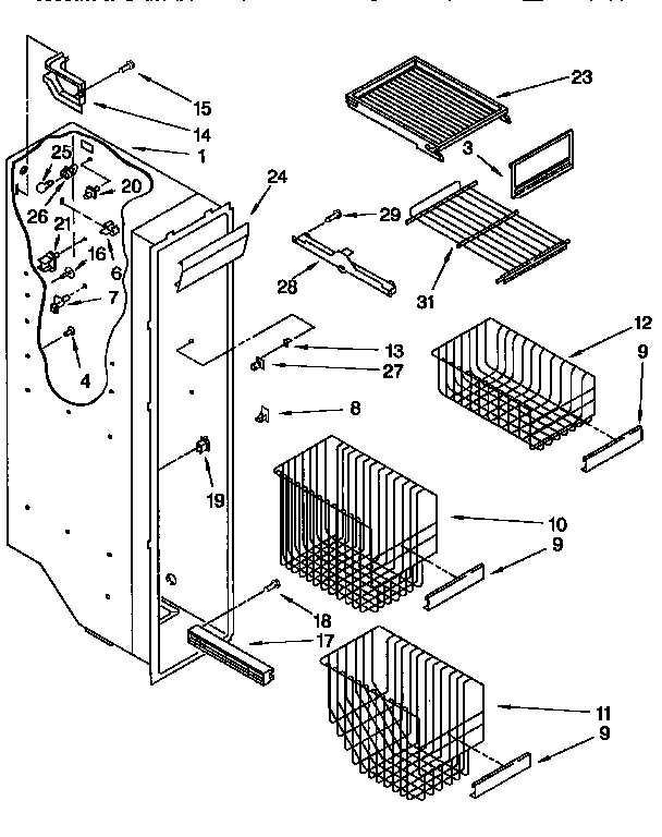 Whirlpool GD27DQXFN00 freezer liner diagram