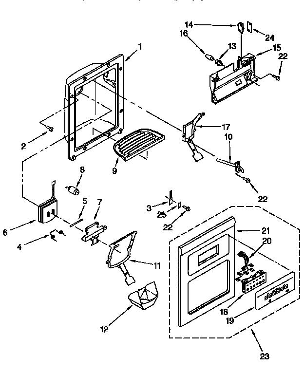 Whirlpool GD27DQXFN00 dispenser front diagram