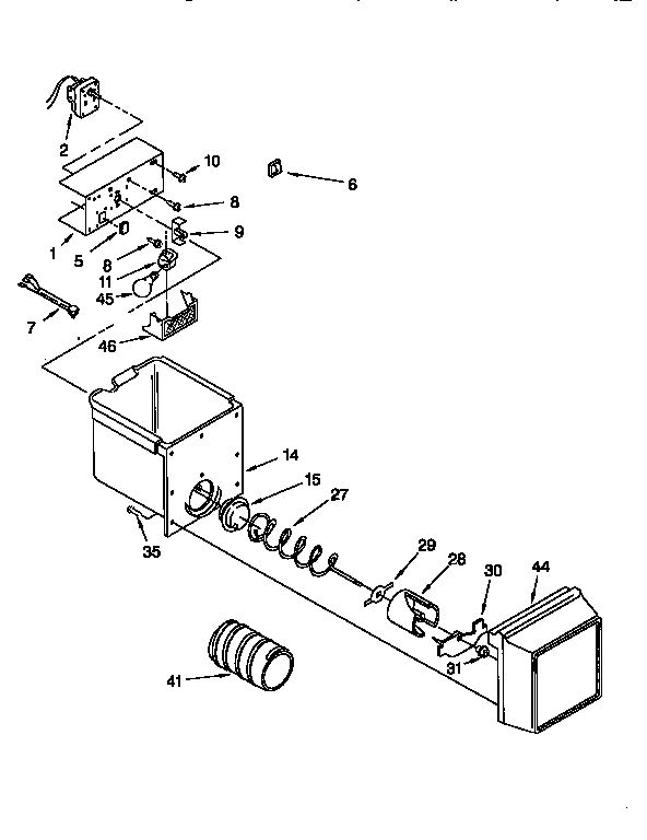 Whirlpool ED22GWXFN00 motor and ice container diagram