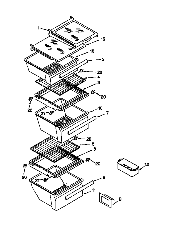 Whirlpool ED22PQXFW00 refrigerator shelf diagram