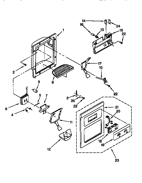 Whirlpool ED22PQXFW00 dispenser front diagram