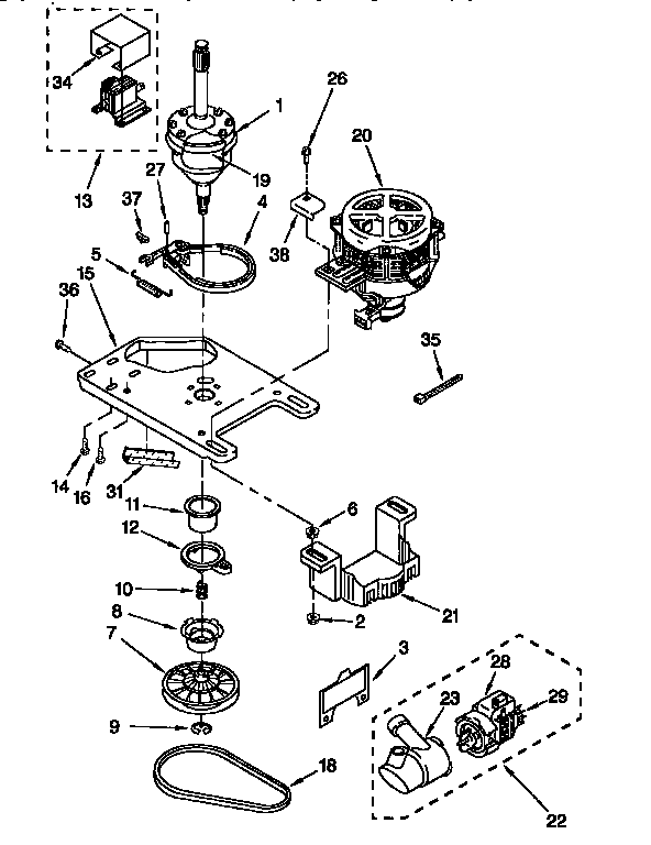 Kenmore 11048724790 brake, clutch, gearcase, motor and pump diagram