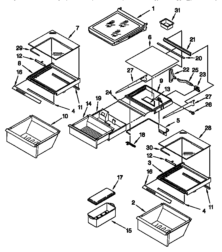 Whirlpool ED20DFXEB01 refrigerator shelf diagram