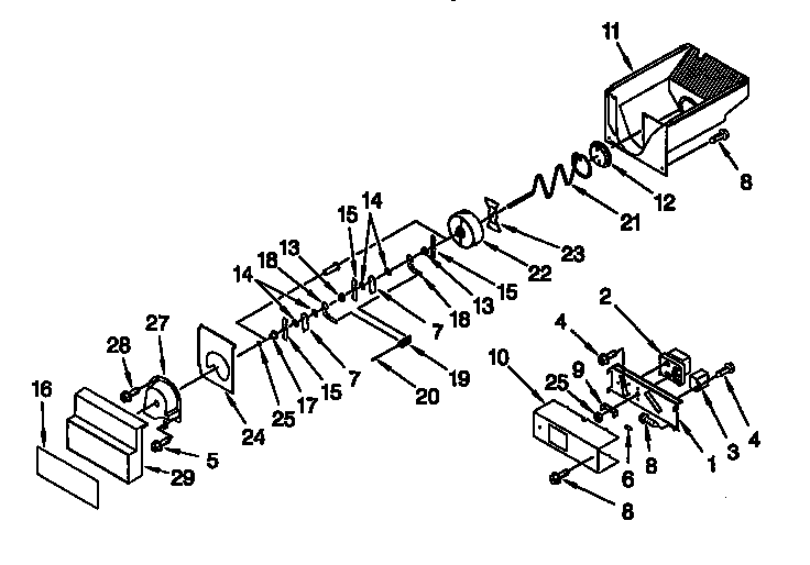 Whirlpool ED20DFXEB01 motor and ice container diagram
