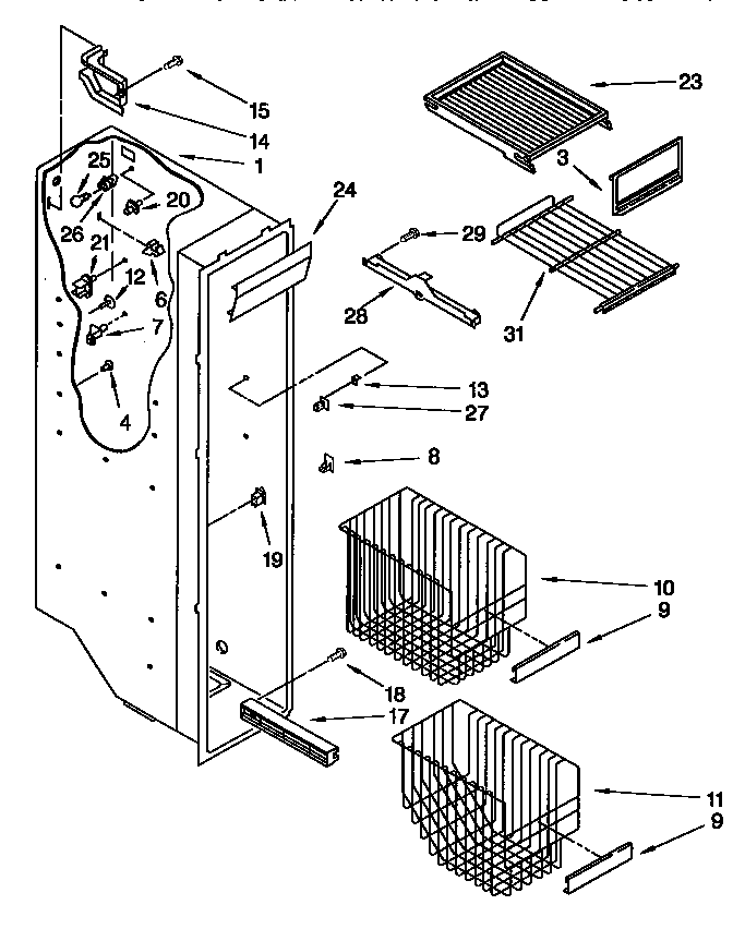 Whirlpool GD25DQXFN00 freezer liner diagram
