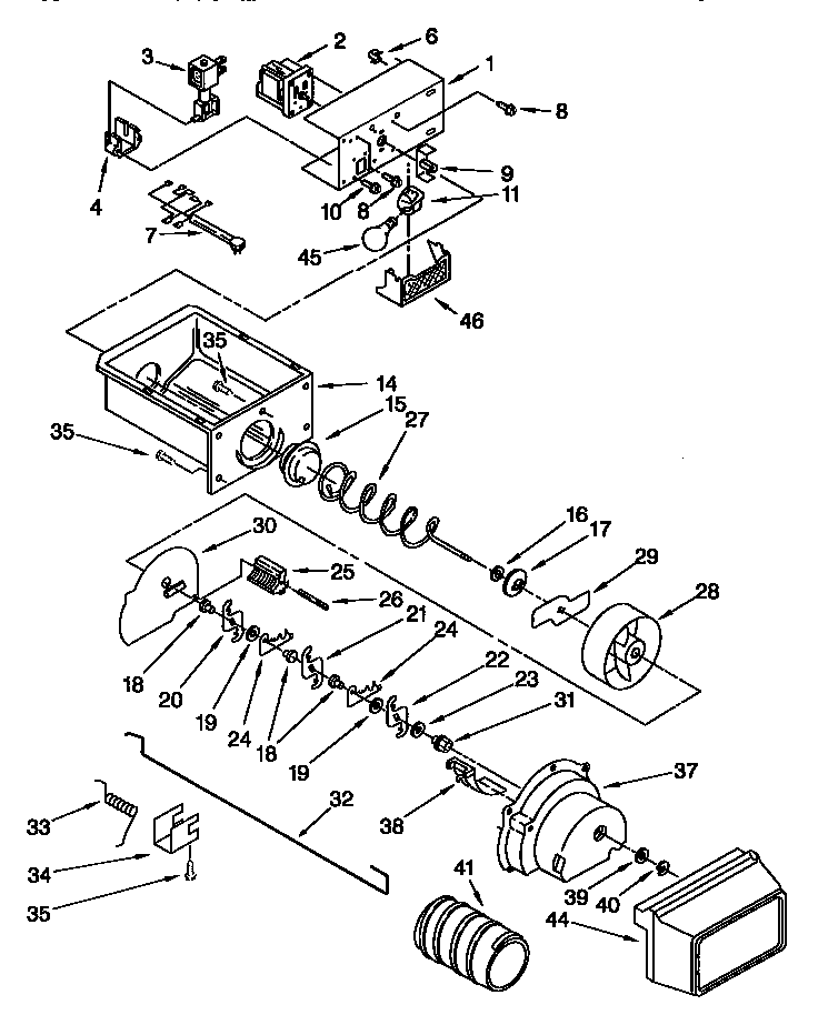 Whirlpool GD25DQXFN00 motor and ice container diagram