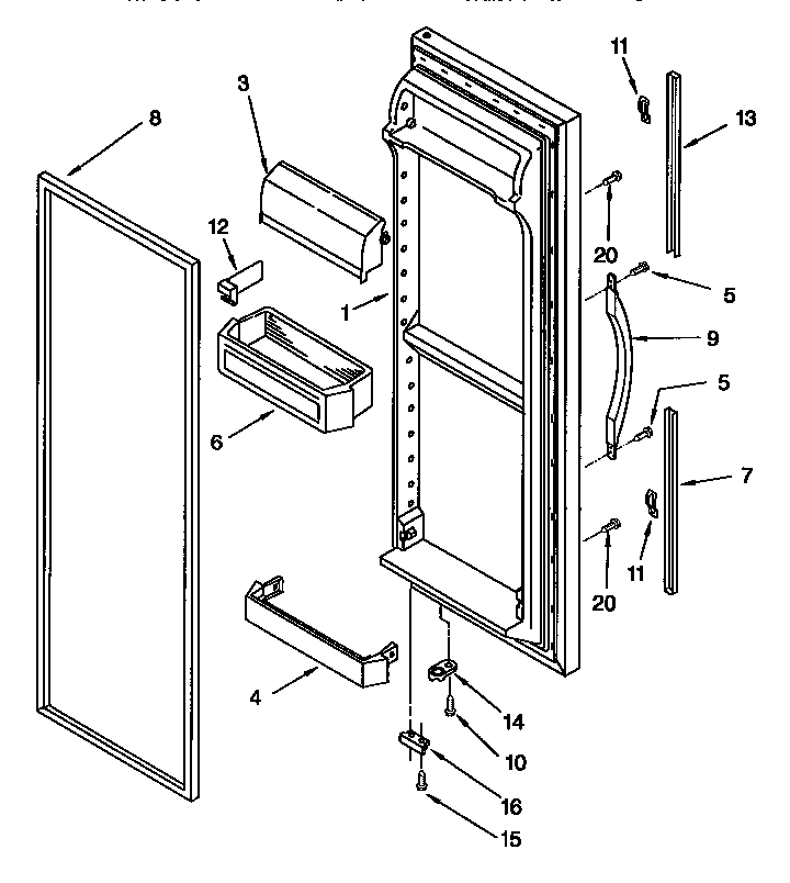 Whirlpool GD25DQXFN00 refrigerator door diagram
