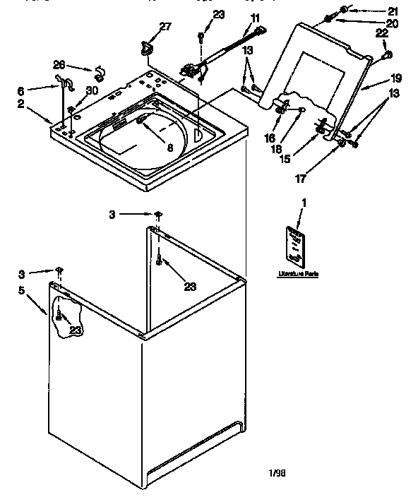 Kenmore 11018532790 top and cabinet diagram