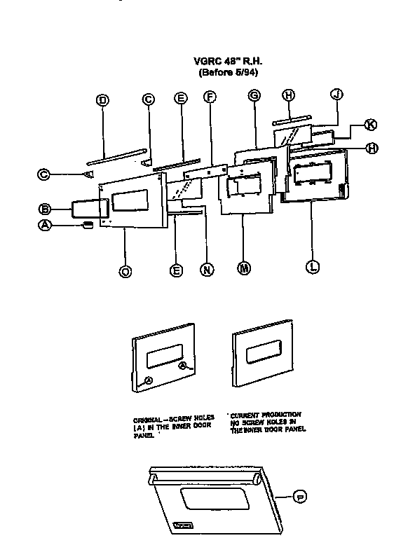 Viking Range VGRC48 48" right hand oven door before 5/1994 diagram