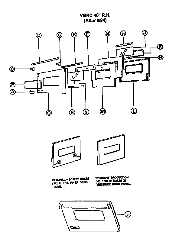 Viking Range VGRC48 48" right hand oven door after 5/1994 diagram