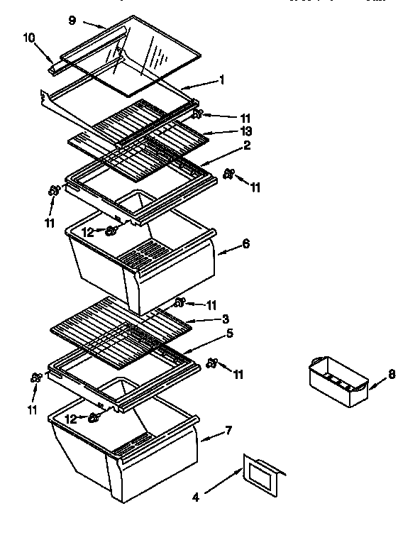 Whirlpool ED22TQXFN00 refrigerator shelf diagram
