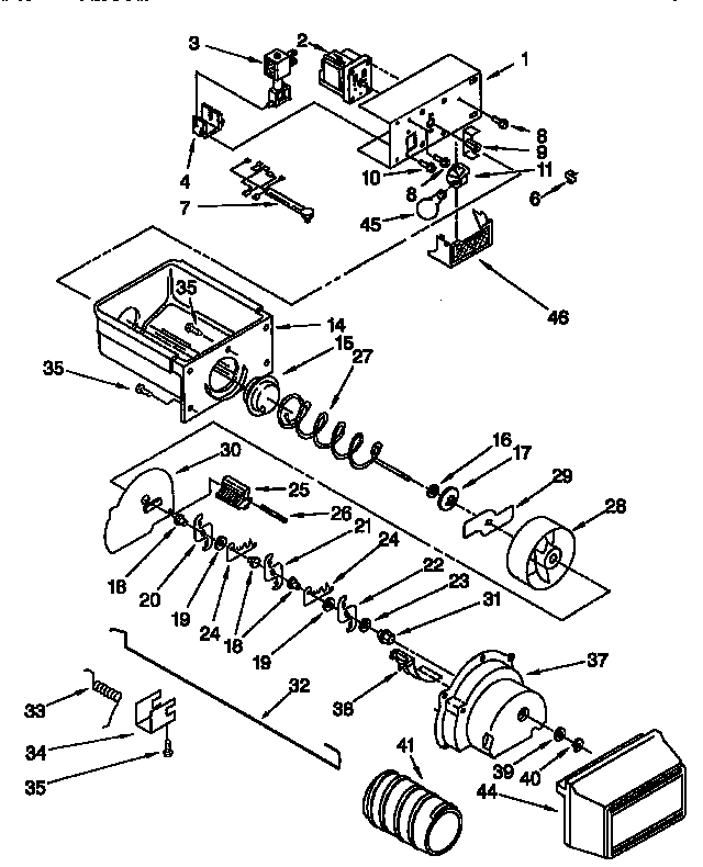 Whirlpool ED22TQXFN00 motor and ice container diagram