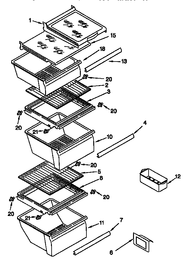 Whirlpool ED25PQXFW00 refrigerator shelf diagram