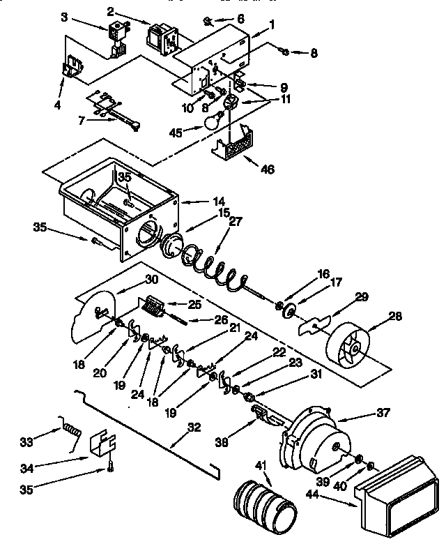 Whirlpool ED25PQXFW00 motor and ice container diagram