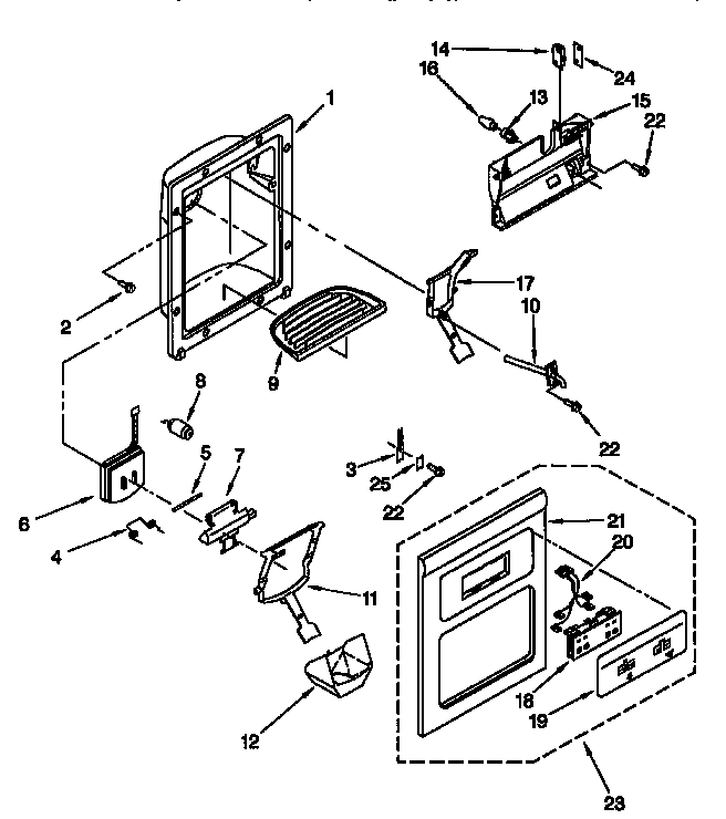 Whirlpool ED25PQXFW00 dispenser front diagram